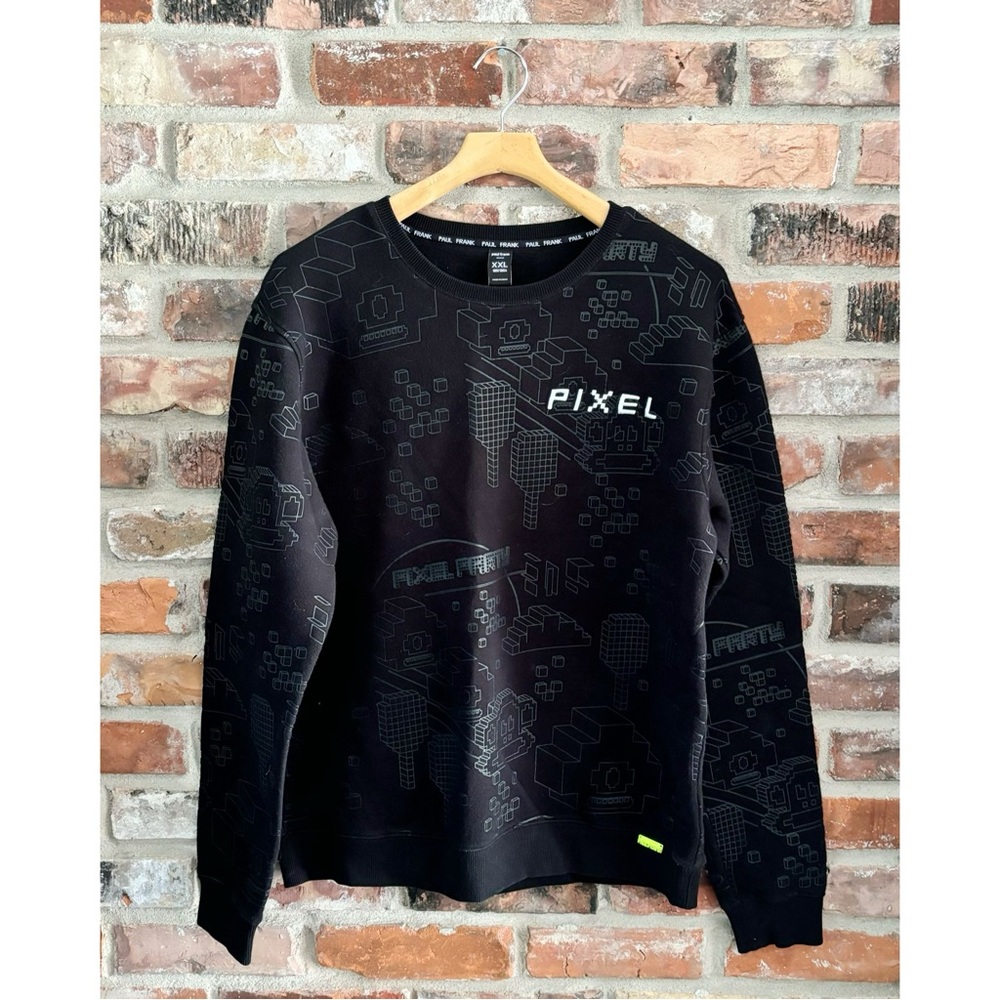 Paul Frank Black Pixel Party Textured Crewneck Sweatshirt, XXL